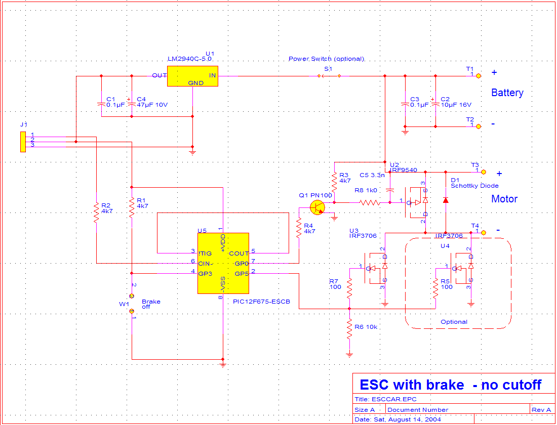 esccar.gif, Rev A: Circuit diagram for production car ESC with brake and no LVC